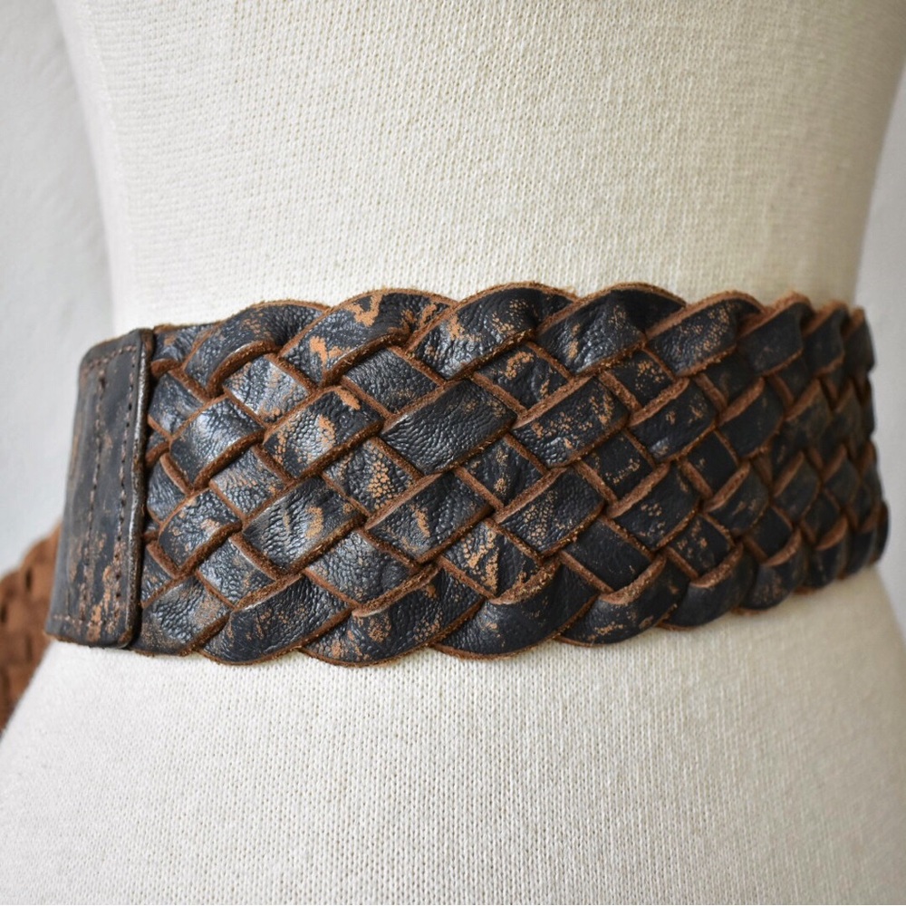 Arcangelo Blue Distressed Leather Braided Belt - Picture 9 of 12
